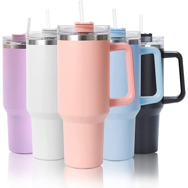 Modern 40 oz Tumbler with Handle and Straw Lid with Silicone Straw topper My Store
